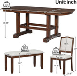 Harper & Bright Designs 6-Piece Dining Table Set for 6, 78inch Extendable Wood Rectangular Dining Table with Removable Leaf, Kitchen Table Set with 4 Upholstered Side Chair and Bench,Cherry