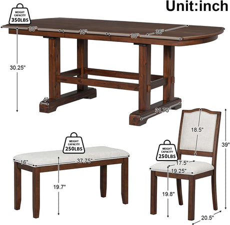 Harper & Bright Designs 6-Piece Dining Table Set for 6, 78inch Extendable Wood Rectangular Dining Table with Removable Leaf, Kitchen Table Set with 4 Upholstered Side Chair and Bench,Cherry