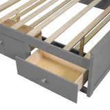 Platform Bed with 3 Drawers, Trundle and Charging Station, Wooden Bedframe w/Storage