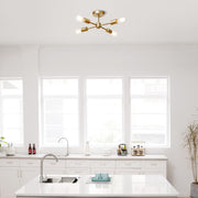 4-Light Matte Brass Flush Mount Dining Light Fixture, E26 Bulb, Ceiling Bedroom Light,