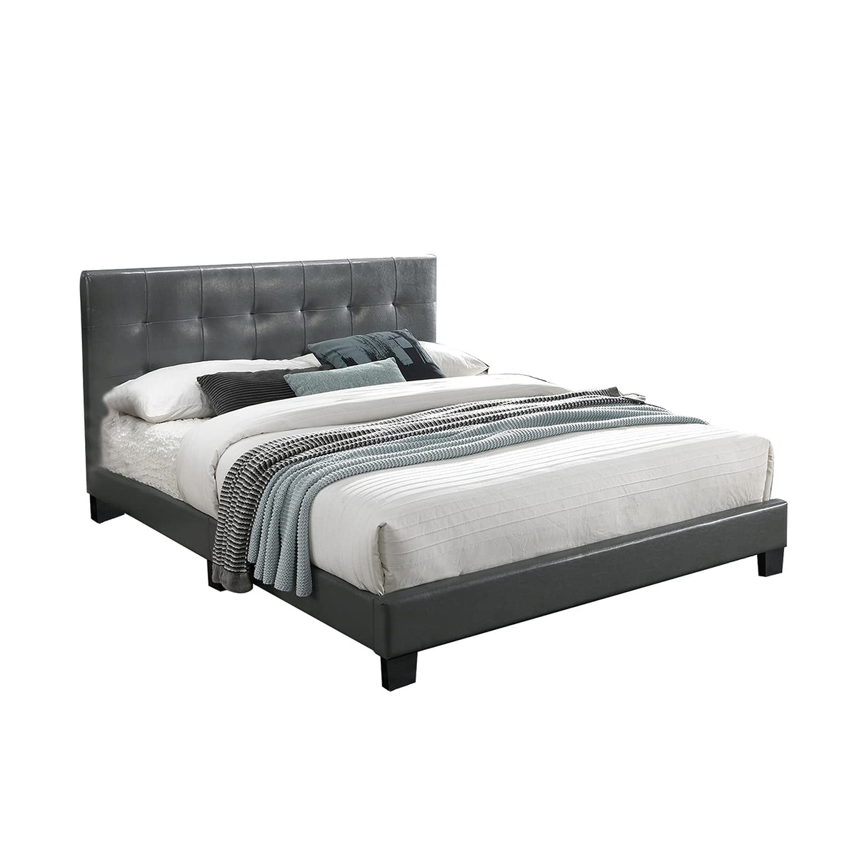 Twin Faux Leather Upholstered Bed, Grey