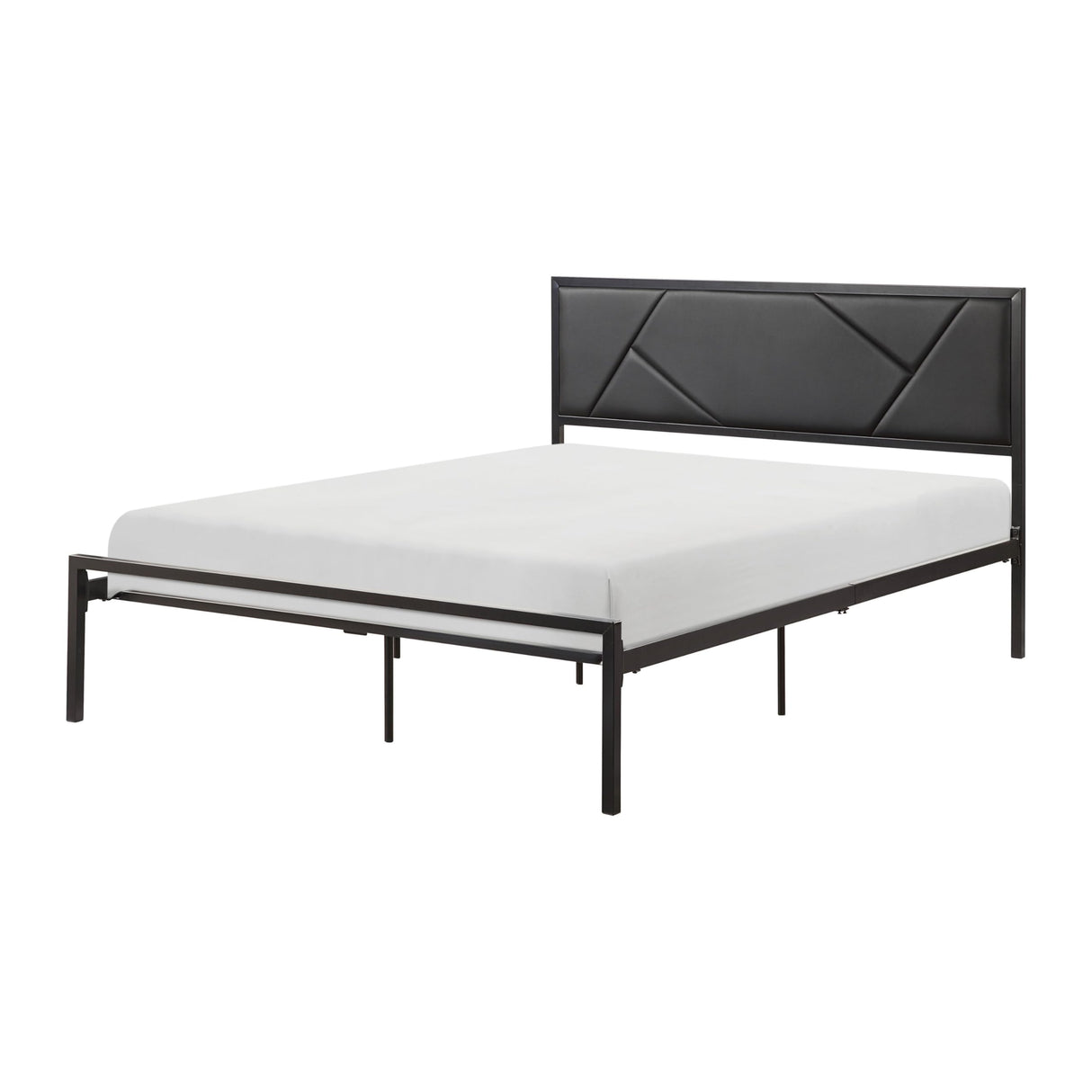Nick Full Size Platform Bed, Faux Leather Upholstered Headboard, Black and Gray