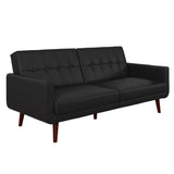 Nia 79 Inch Futon Sofa Bed in Faux Leather, Upholstered Couch Sleeper with Button