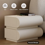 Smart Nightstand Modern White Leather Nightstands with Wireless Charger Bedside Table