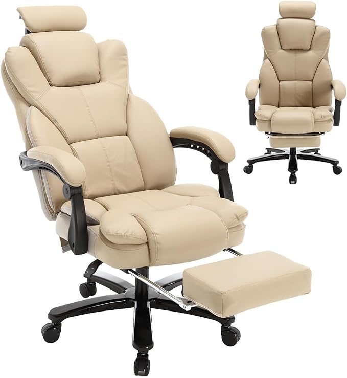 High Back 400lbs Big and Tall Reclining Executive Office Chairs with Footrest Headrest,