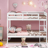 Twin Bunk Beds with Ladder and Safety Rail, Rubber Wood Bunk Bed Convertible Into 2 Single Beds for Kid