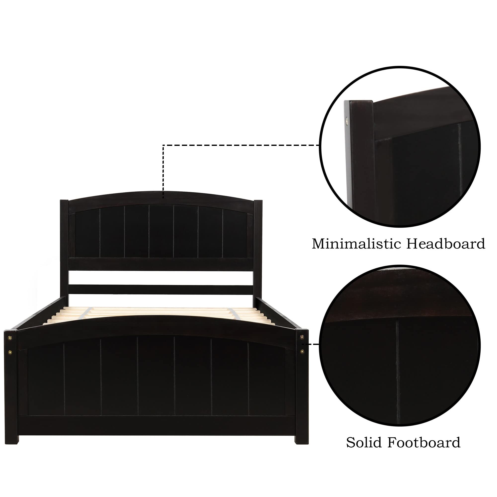 with Headboard,Footboard and Wood Slat Support Espresso