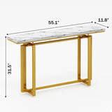 55’’ Gold Console Table, Marble Pattern Top Entry Table, Sofa Table with Gold Metal Leg