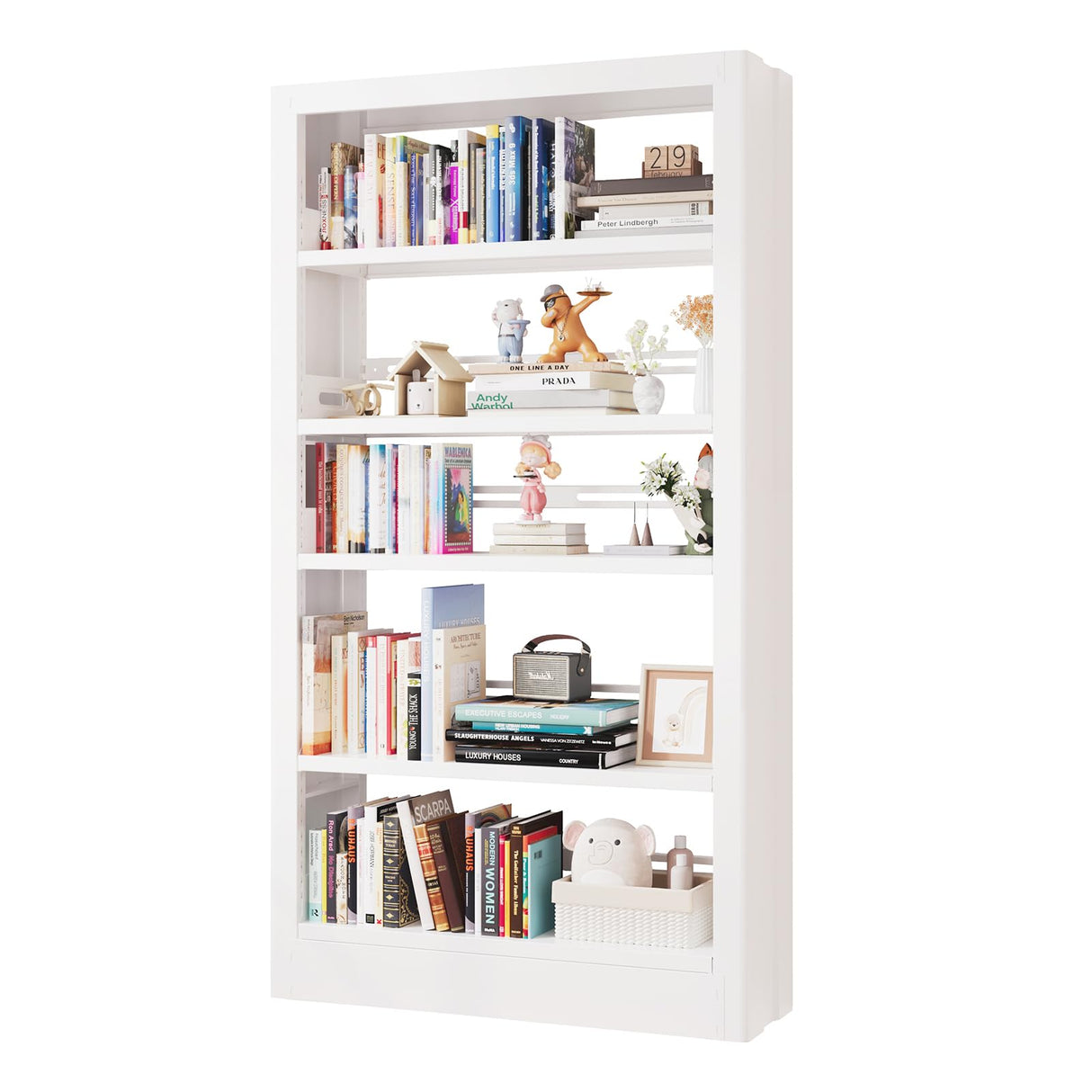 71" Tall Bookshelf 5 Tier Metal Bookshelf with Adjustable Storage Shelves Library Bookcase