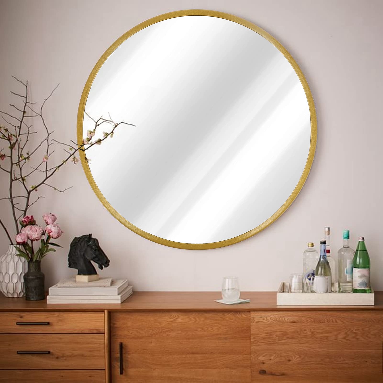 Round Wall Mirror with Metal Frame, 16" Modern Large Round Mirror,Wall