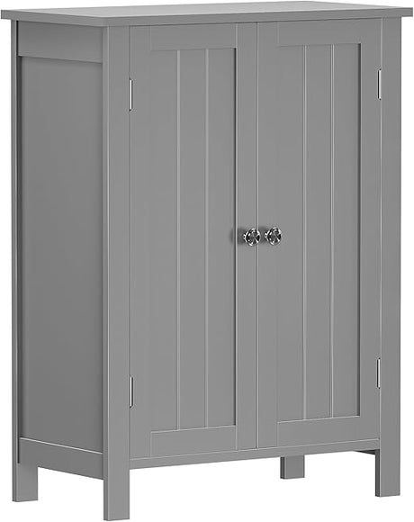 Bathroom Floor Storage Cabinet with Double Door + Adjustable Shelf, Wooden Organizer