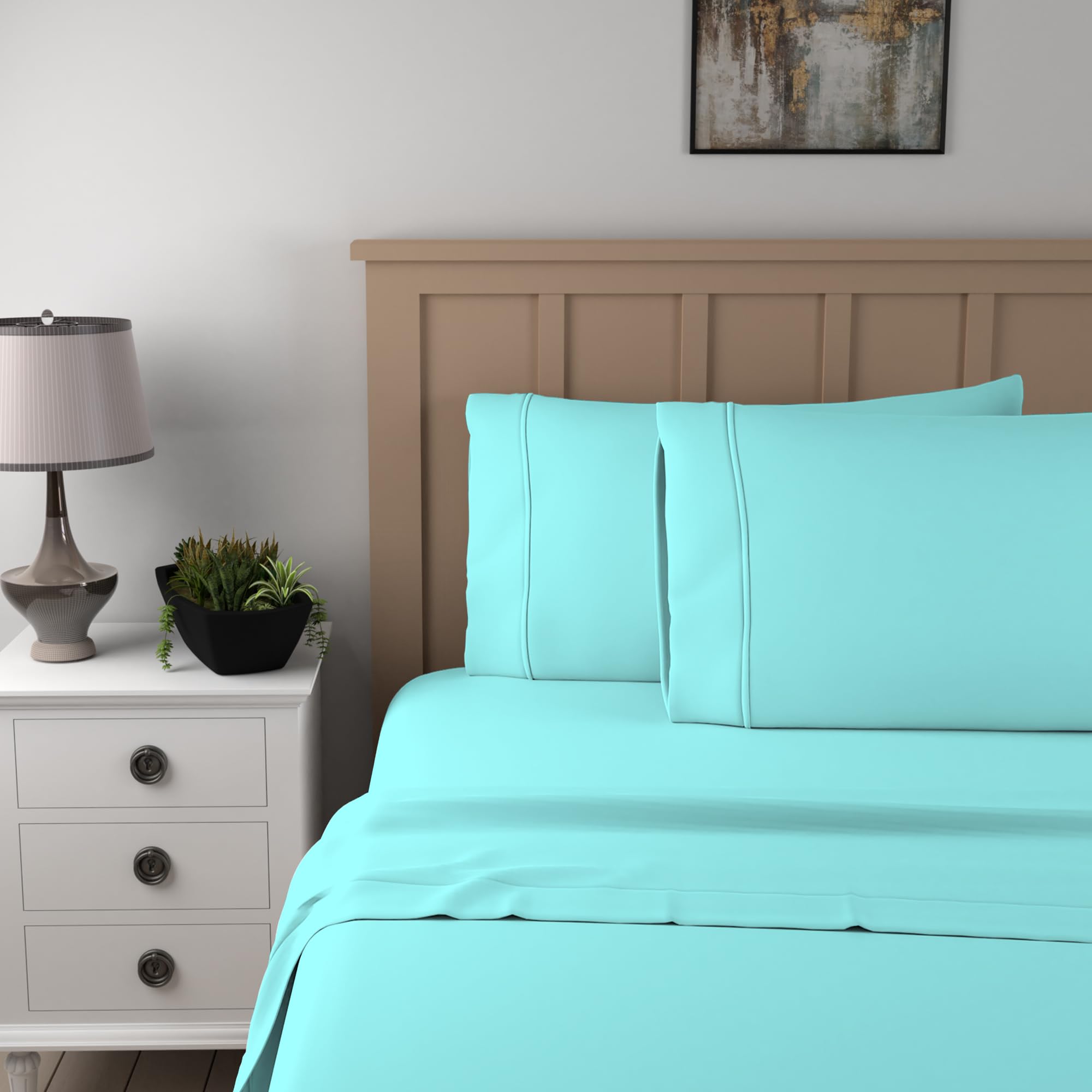 Organic 100% Cotton Twin Turquoise Sheet Set, 300 Thread Count Percale Weave Sheets