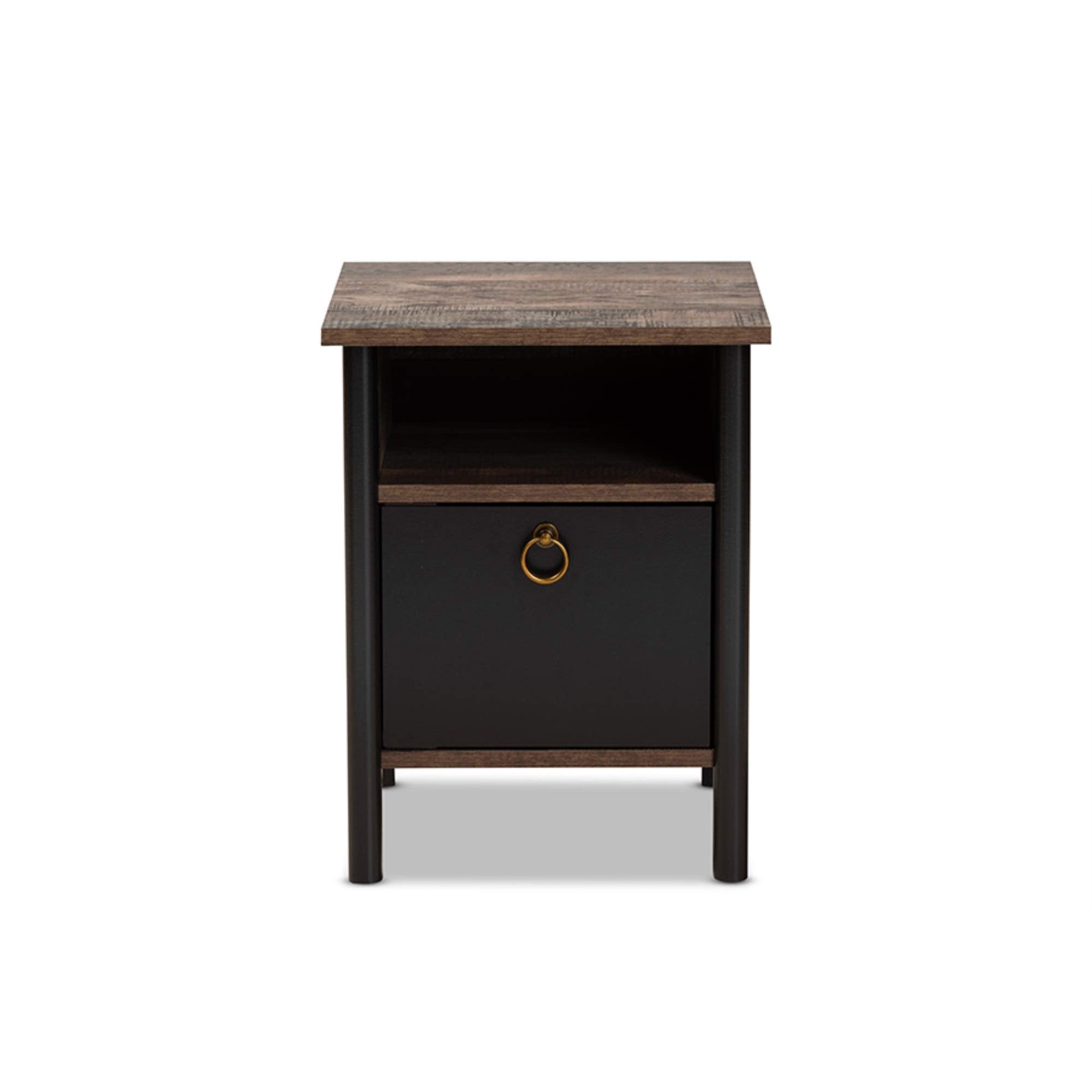 Two-Tone Rustic Brown and Black Finished Wood Nightstand