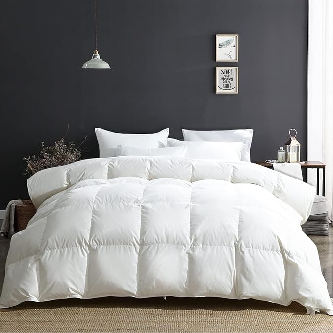 Lightweight Down Feather Fibers Comforter Full/Queen Size, Fluffy Duvet Insert for Warm