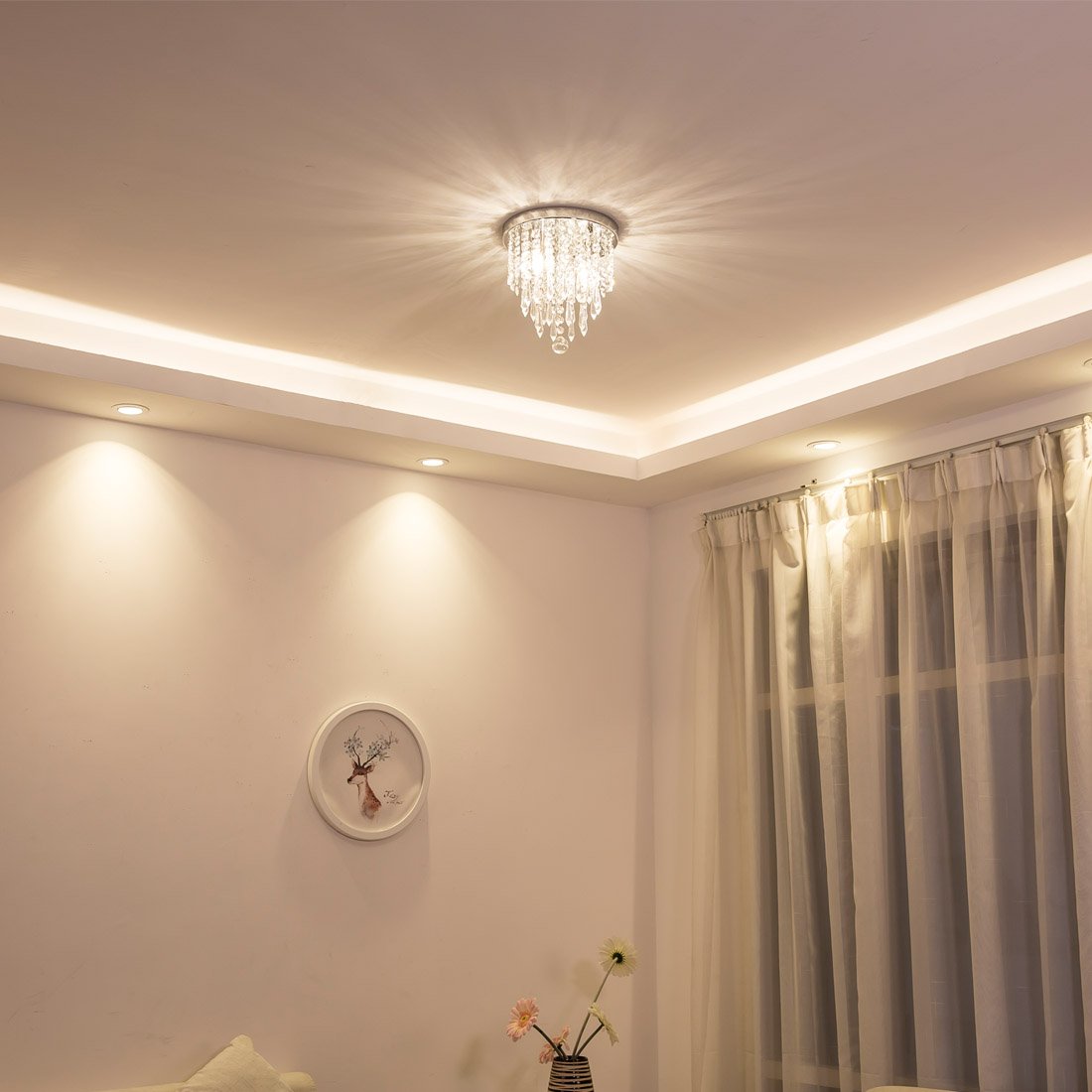 Mini Chandelier, Crystal Chandelier Lighting, 2 Lights, Flush Mount Ceiling Light