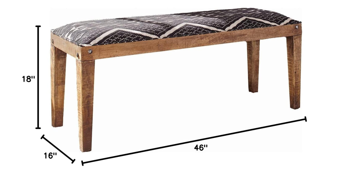 Rectangular Upholstered Bench, Natural and Navy