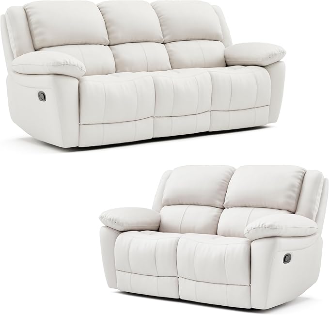Sorin Modern 2-Piece Leather Recliner Sofa Set with Pillow Armrests
