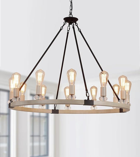 Black Wagon Wheel Chandeliers 12-Lights Large Modern Farmhouse Chandelier Light