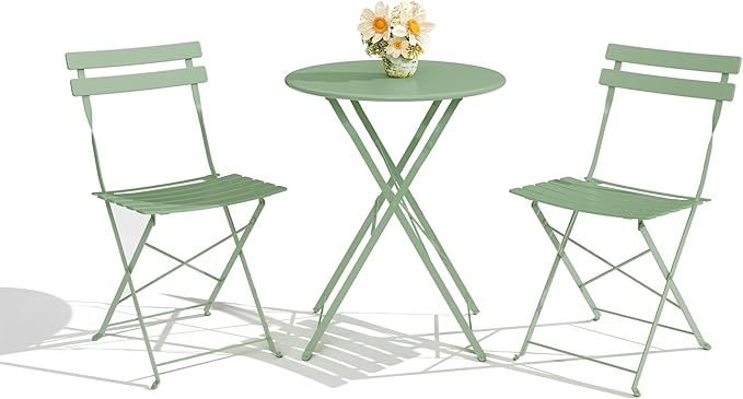 3-Piece Folding Bistro Set, Foldable Patio Furniture Set with Premium Frame