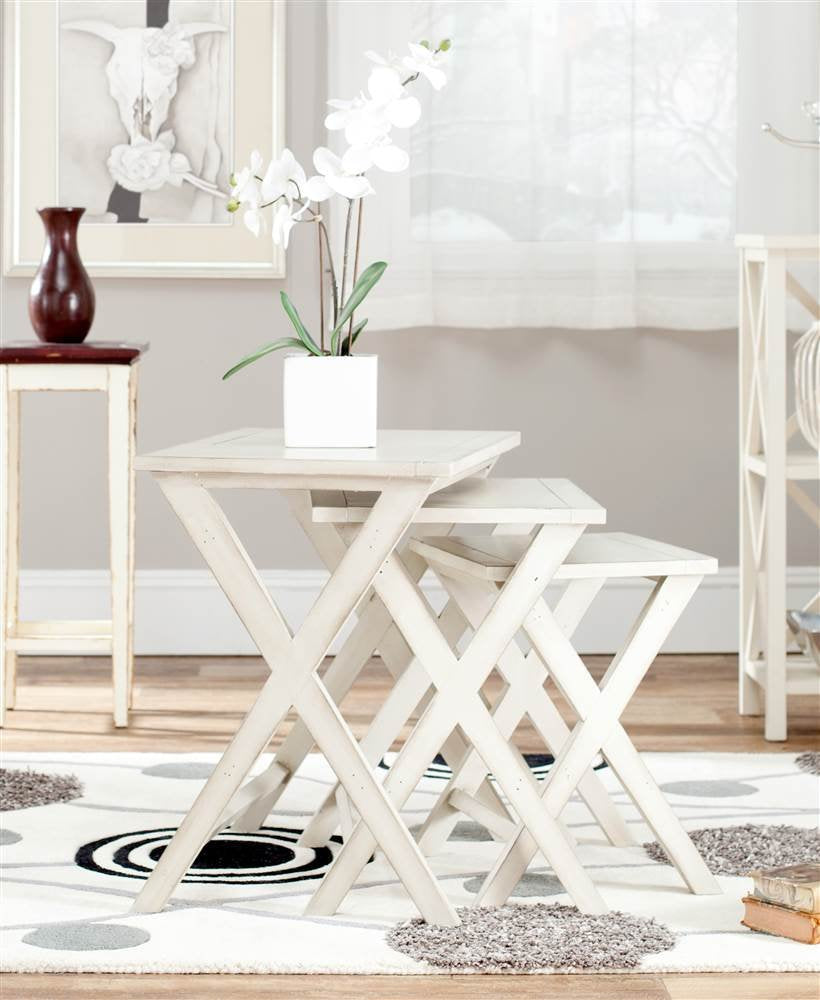 Homes Collection Maryann Antiqued White Stacking -Tray Tables