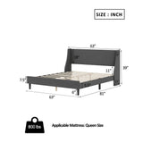 Bed Frame Queen with Adjustable Headboard Upholstered Platform Linen Fabric Headboard