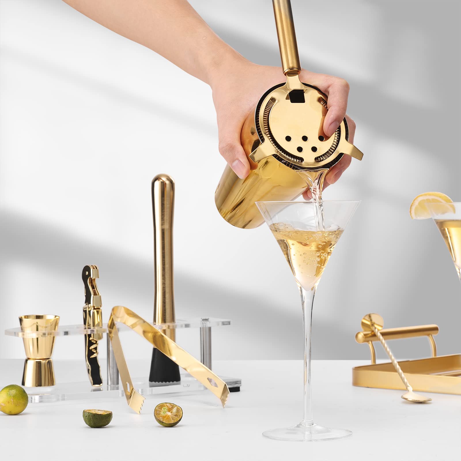 Cocktail Shaker Set with Arcylic Stand, Mixology Bartender Kit