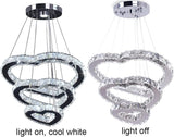 Modern 3 Ring Crystal Heart Chandelier Light Fixture LED Pendant Lighting Stainless Steel