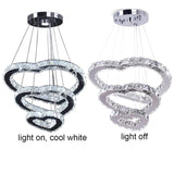 Modern 3 Ring Crystal Heart Chandelier Light Fixture LED Pendant Lighting Stainless Steel