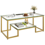 Coffee Table Gold Glass Coffee Table for Living Room,2 Tiers Rectangle Center Table