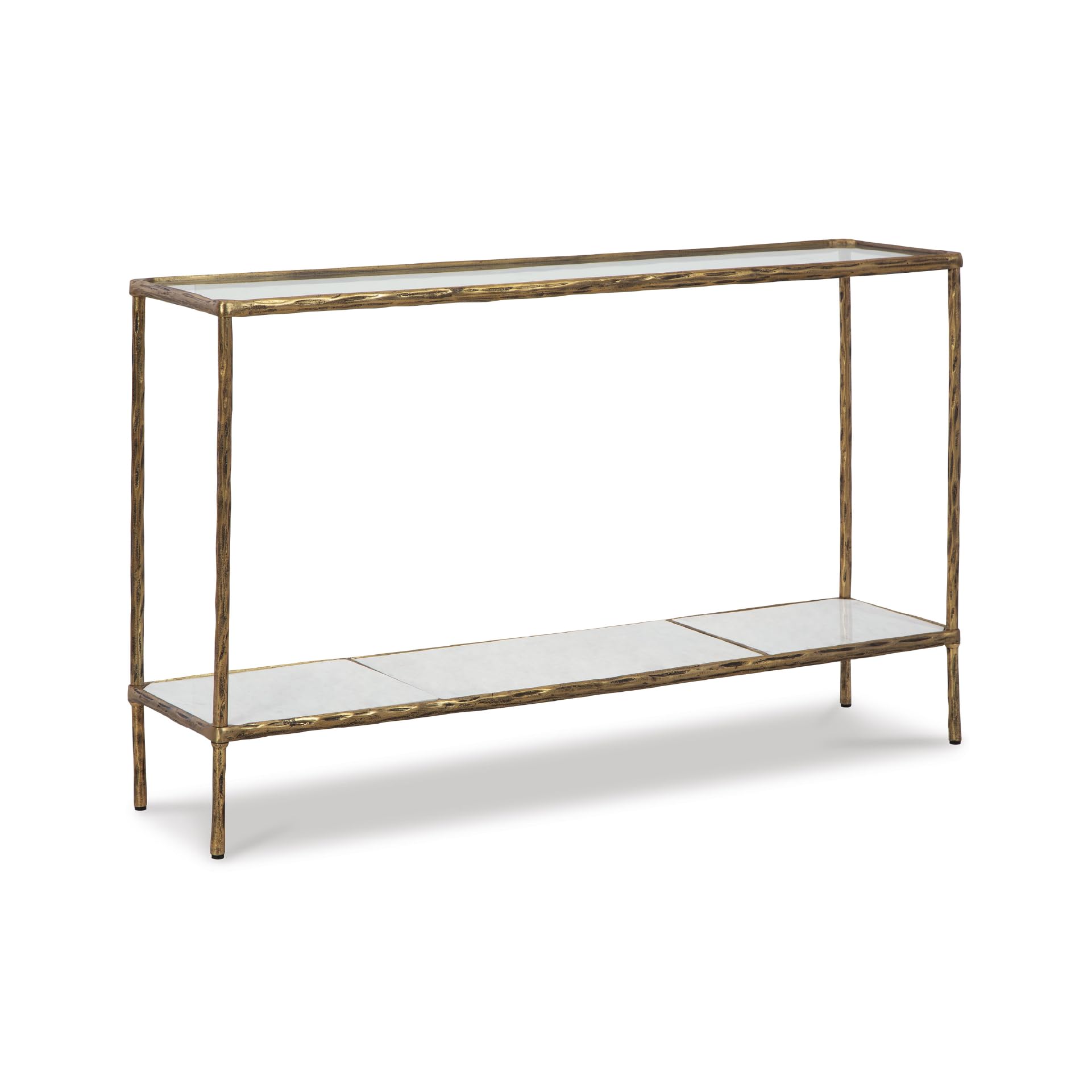 Ryandale Console Table - Glass Top with Marble Shelf, 52" Antique Brass