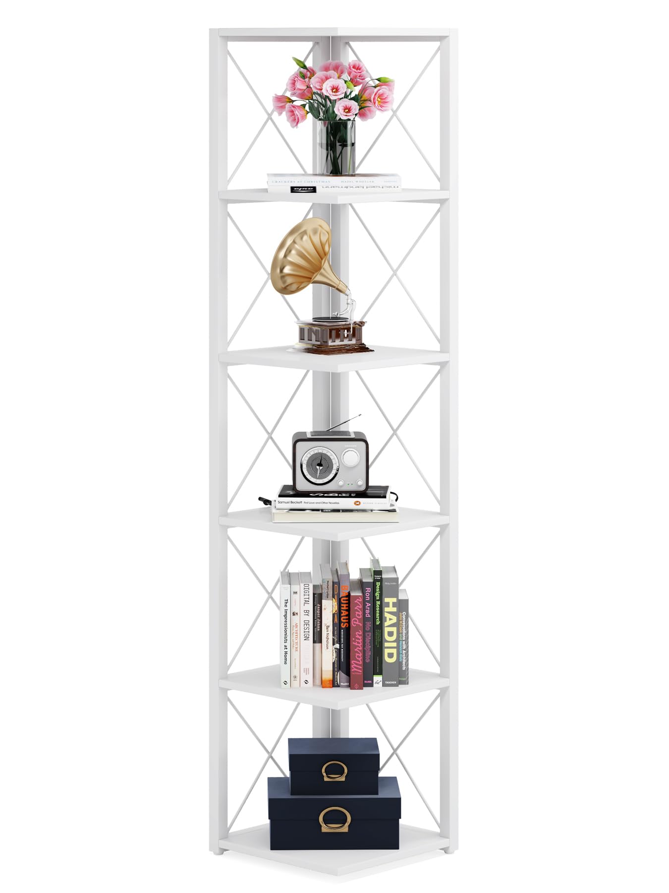 6 Tier Tree Bookshelf, Small Bookcase with Storage Cabinet, Modern Narrow Bookshelves