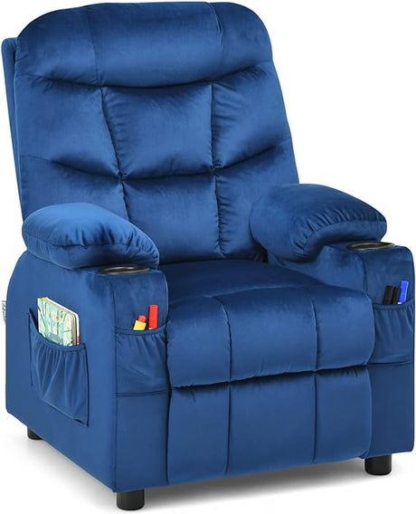 Larger Kids Recliner Chair, Adjustable Lounge Recliner w/ 2 Cup Holders, 1 Side Pocket