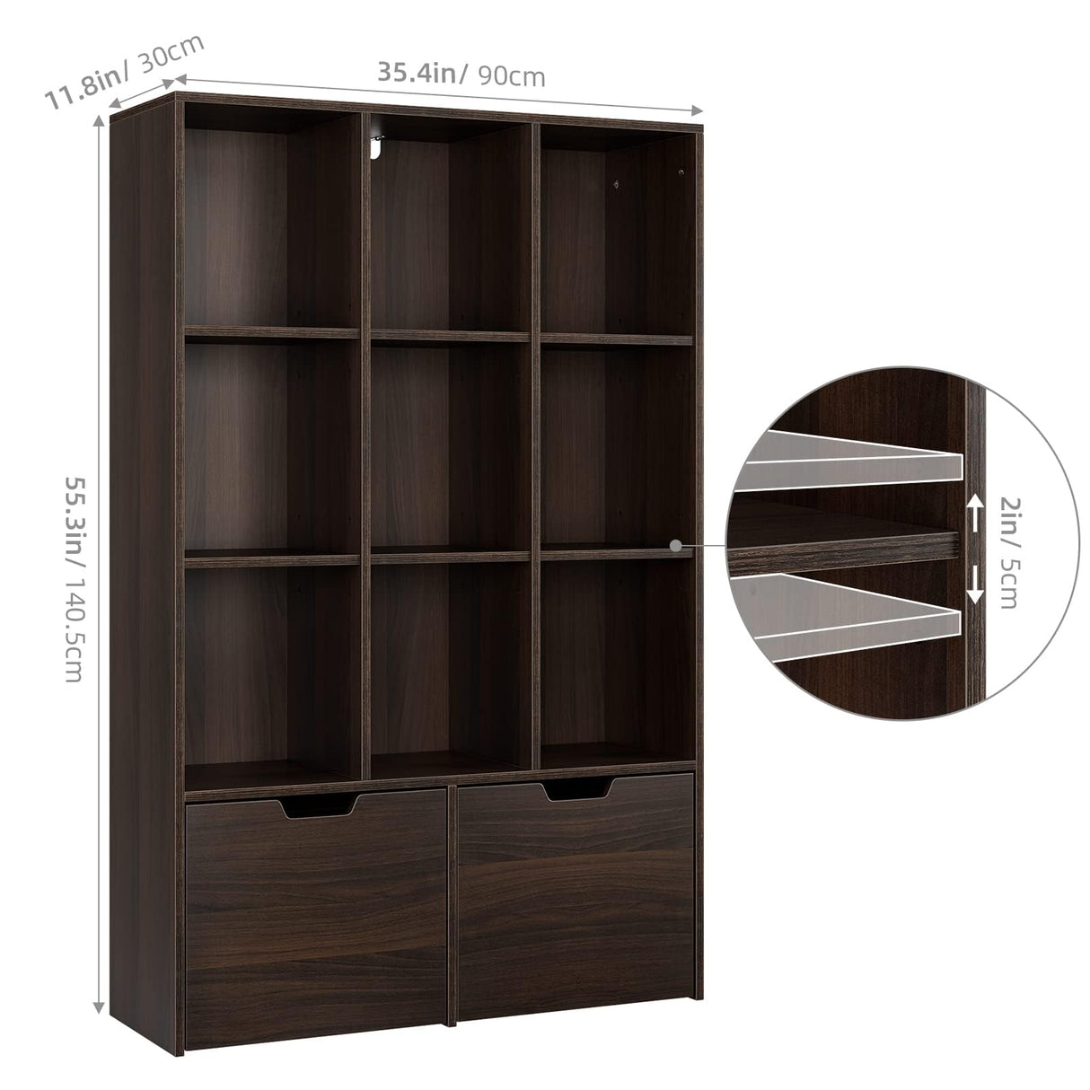 Bookshelf with Drawers, Modern Bookcase Storage Cabinet with 9 Cube