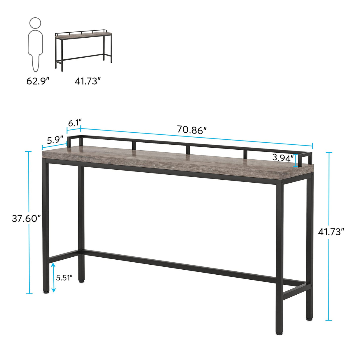 Console Table Behind Sofa Couch, 70.9 Inch Long and Narrow Entryway Table