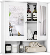 Bathroom Cabinet, Wall Mount Storage Cabinet with Double Mirror Doors