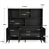 Doors, 47.24 inch Large Book Shelf with Storage, Adjustable Shelves Bookshelf, 11.9"