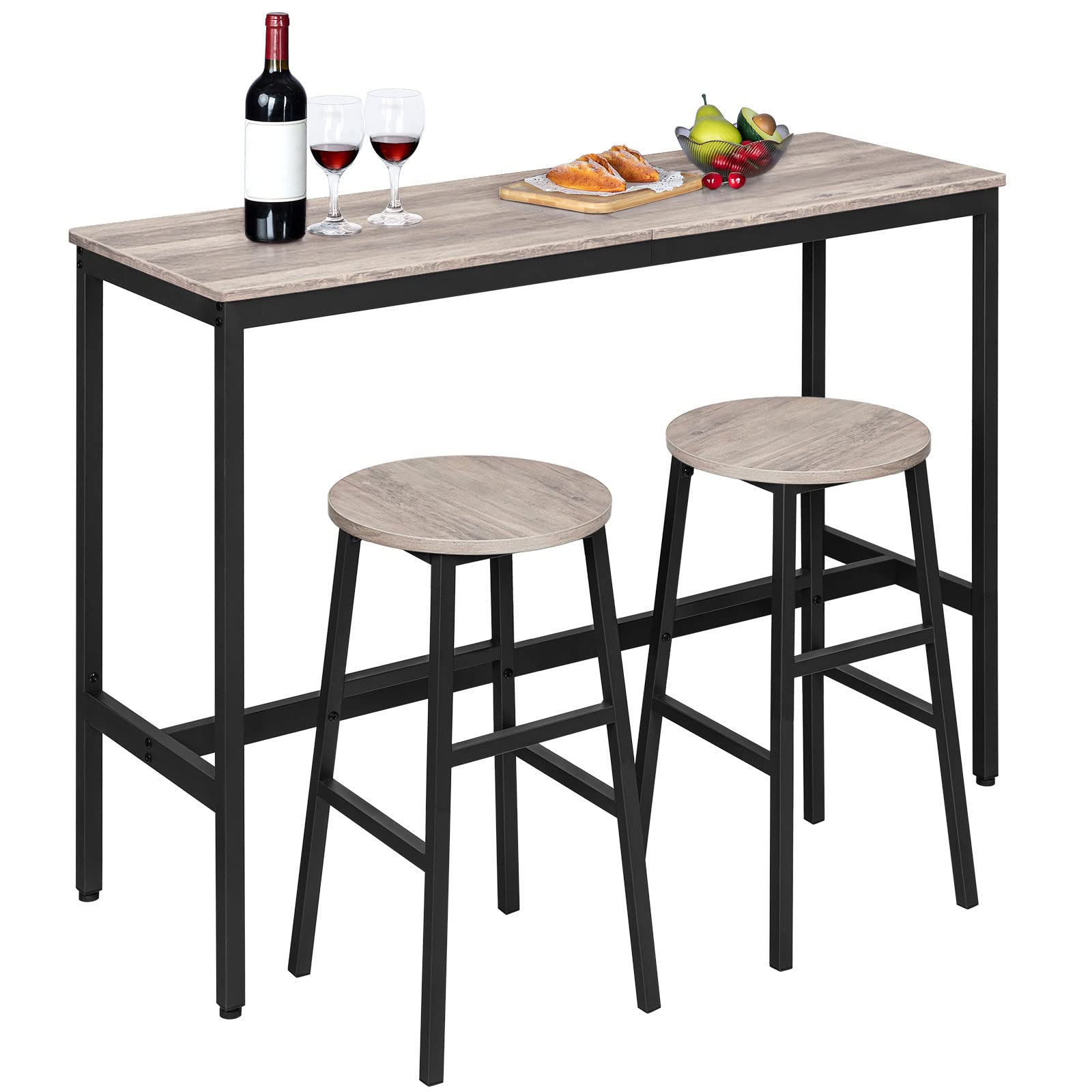 Bar Stools, Set of 2 Round Bar Chairs with Footrest, 24.4 Inch Kitchen Breakfast Bar Stools