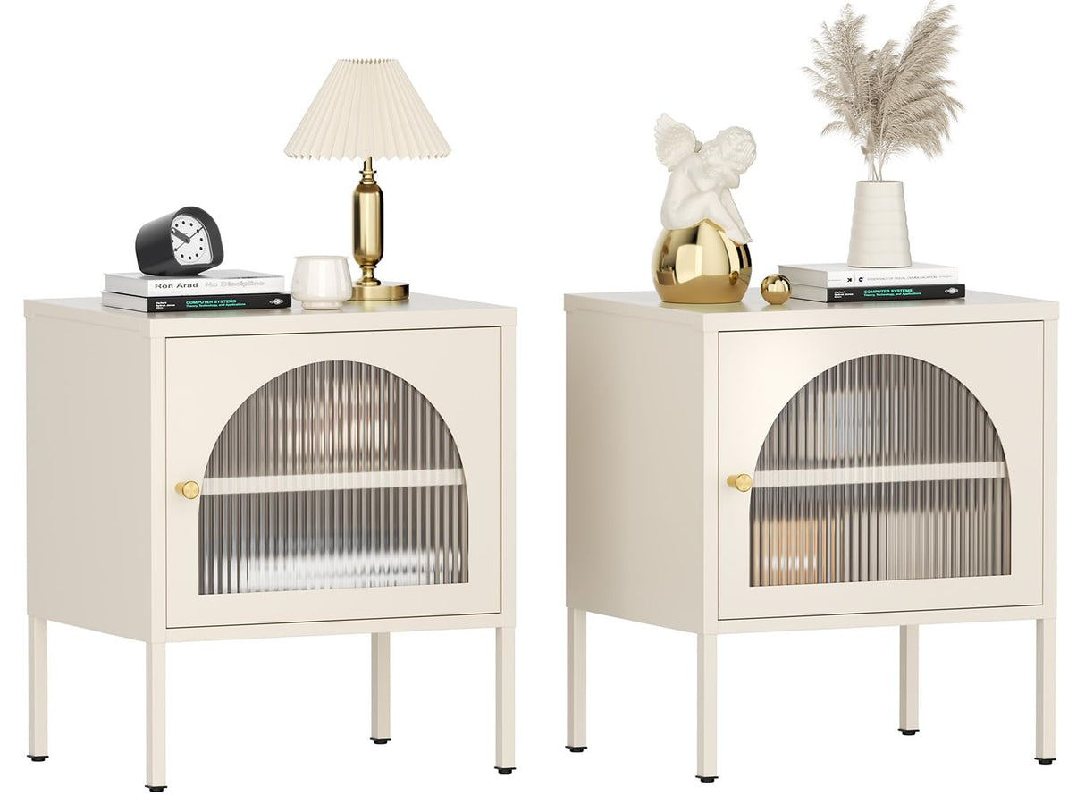 Bed Side Table Nightstand Set of 2 - Mid-Century Modern White Night Stand