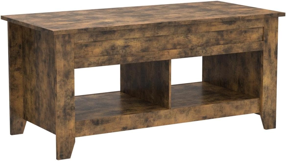 Modern Lift Top Coffee Table w/Hidden Storage & 2 Open Shelves