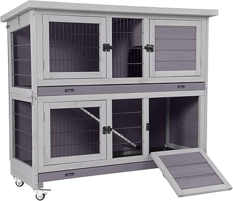 Rabbit Hutch Indoor Outdoor Bunny House Bunny Cage on Wheel with Plastic