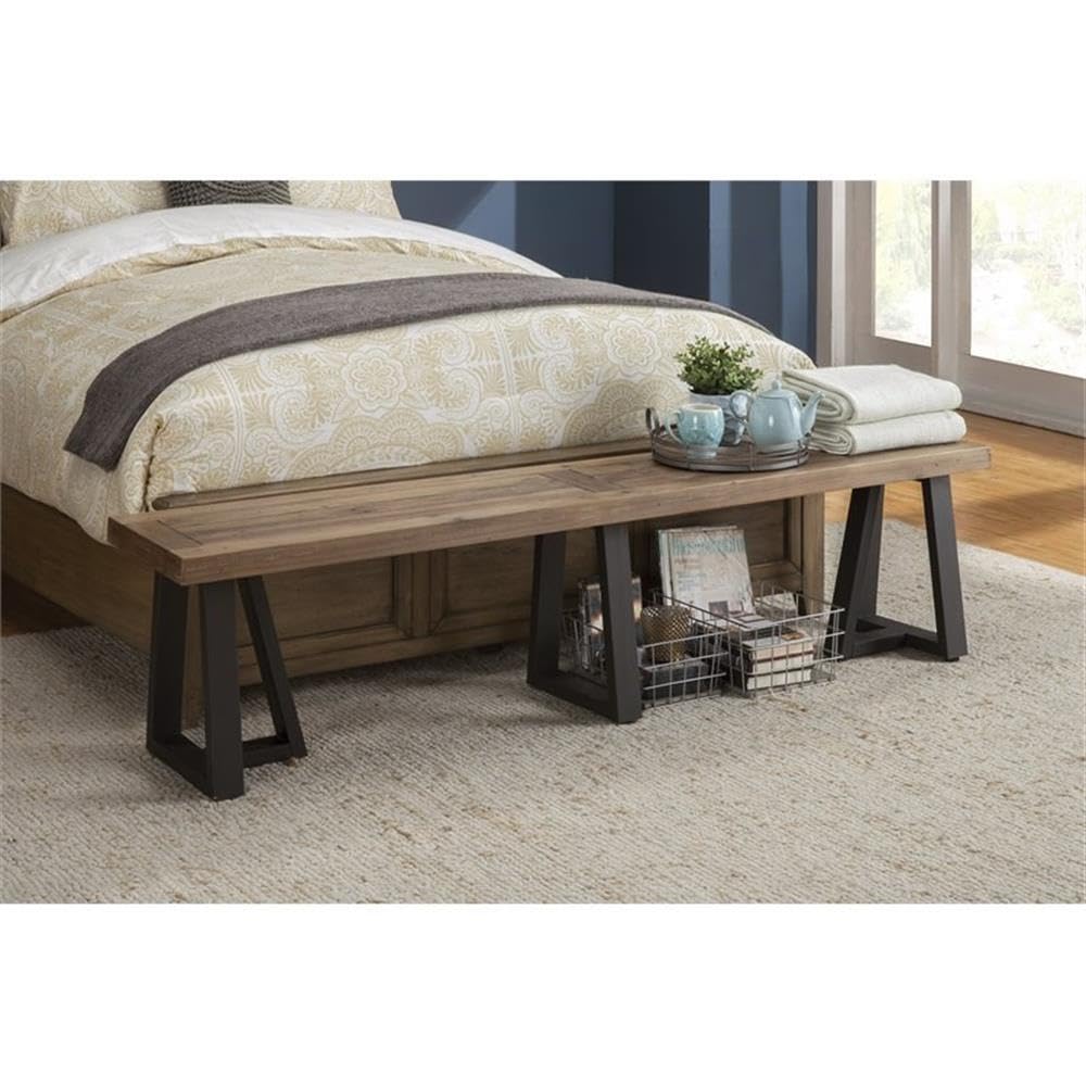 Furniture Prairie Bench, Reclaimed Natural and Black Finish
