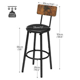 Bar Stools, Set of 2 Bar Stools with PU Upholstered, Bar Chairs with Footrest and Back