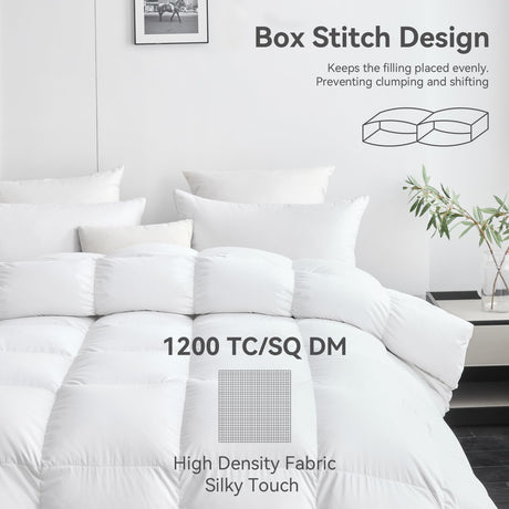 L LOVSOUL Goose Down Fiber Comforter King Size, 850+ Fill Power Hotel Style Bedding Comforter, 1200TC, Fluffy Ultra Soft All Season White Duvet Insert with 8 Corner Tabs