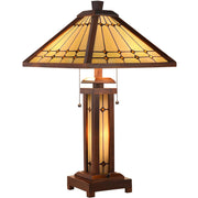 Tiffany Stained Glass Table Lamp with Night Light - 3-Light Mission Style