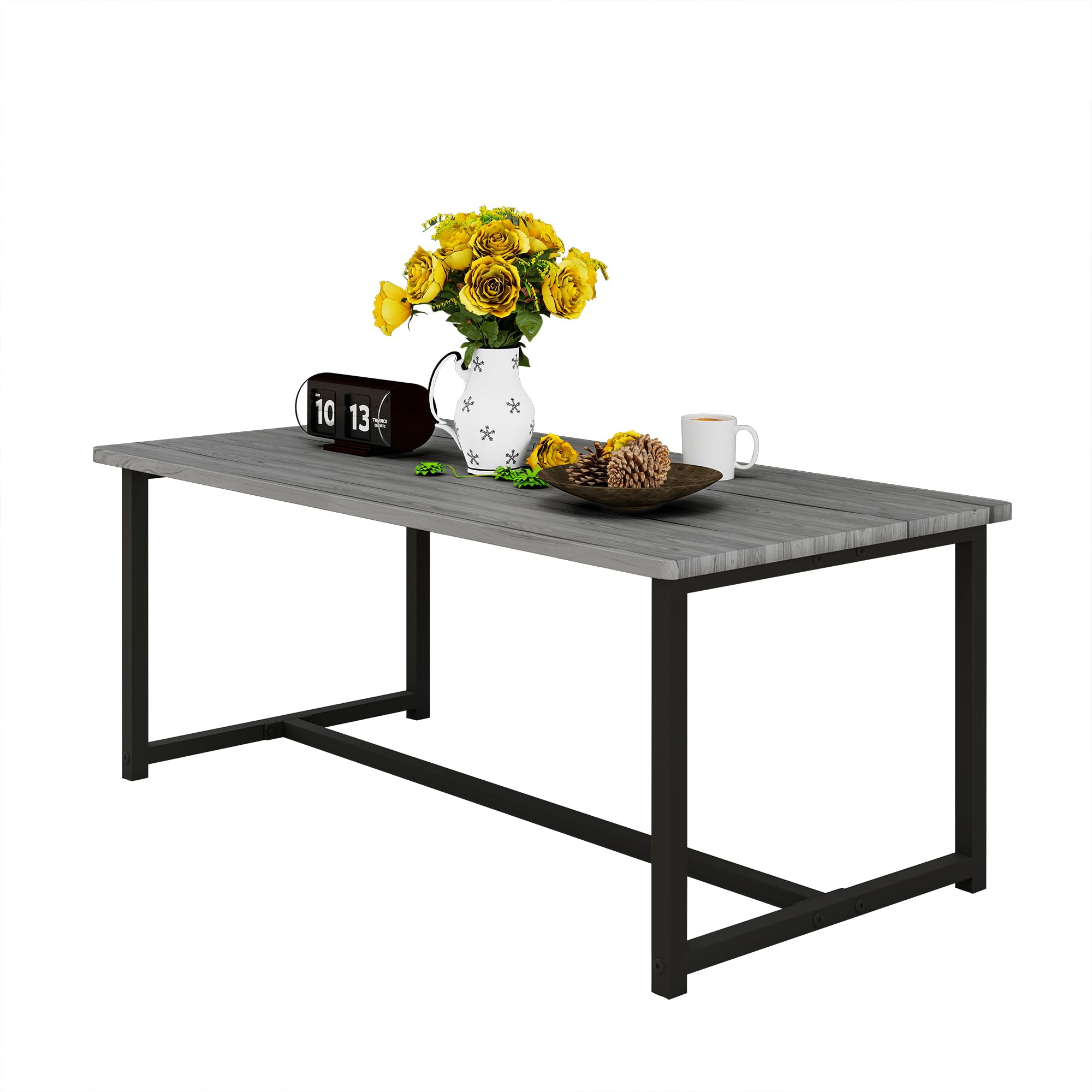 Industrial Coffee Table with Rectangle Wood and Stable Metal Frames