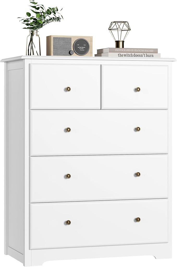 Dresser with 5 Drawers, Tall Dresser Chest of Drawers, 5 Drawer Dresser with Deep Space