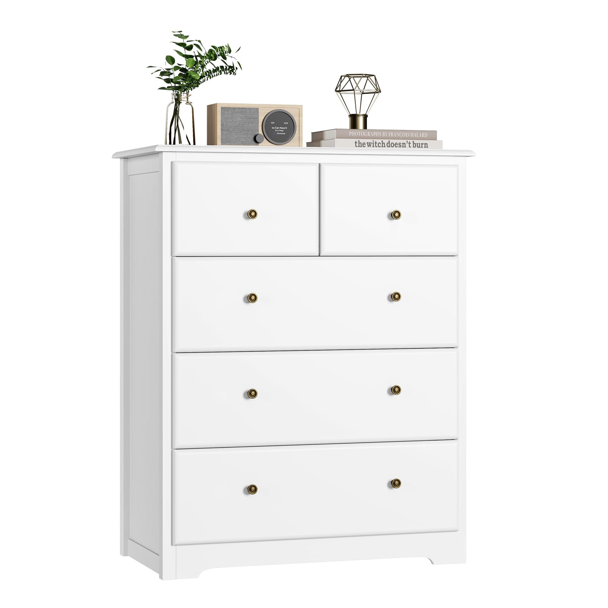 Dresser with 5 Drawers, Tall Dresser Chest of Drawers, 5 Drawer Dresser with Deep Space