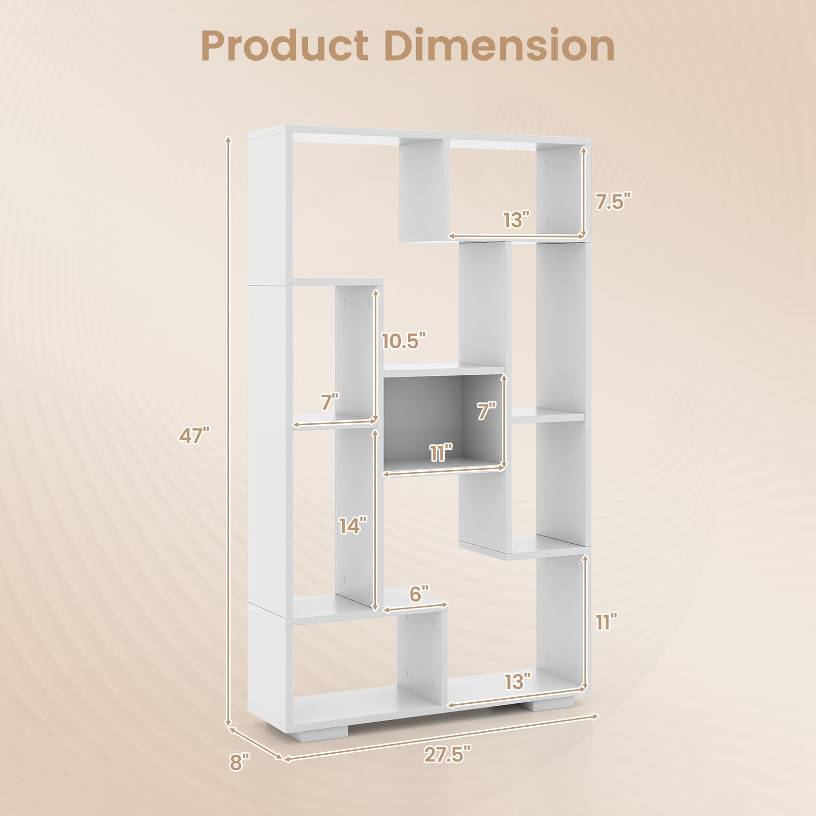 Geometric Bookshelf, 47 Inch Tall Bookcase with Multiple Open Shelves