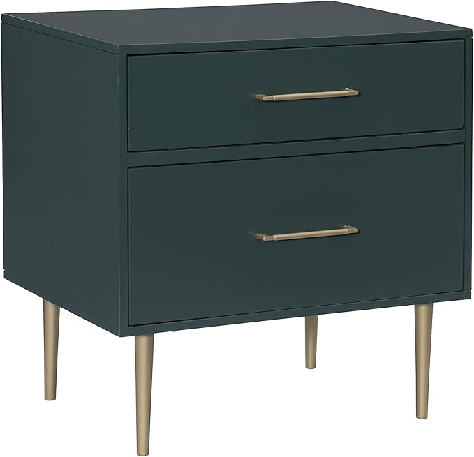 Linon Modern Dark Green Gold Hardware Lennon Two Drawer Nightstand