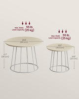 Round Coffee Tables, Set of 2, Modern Circle Side Tables with Steel Frame,